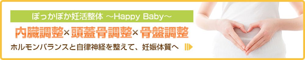 ぽっかぽか妊活整体～Happy Baby～ 内臓調整×頭蓋骨矯正×骨盤調整 ホルモンバランスと自律神経を整えて、妊娠体質へ